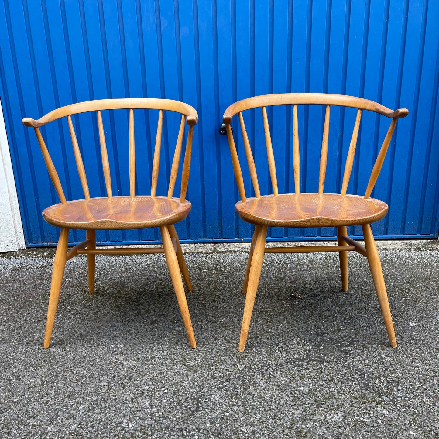 Pair of Original Ercol No.333a 'Cow Horn' Arm Chairs in Natural Waxed Finish, c1956