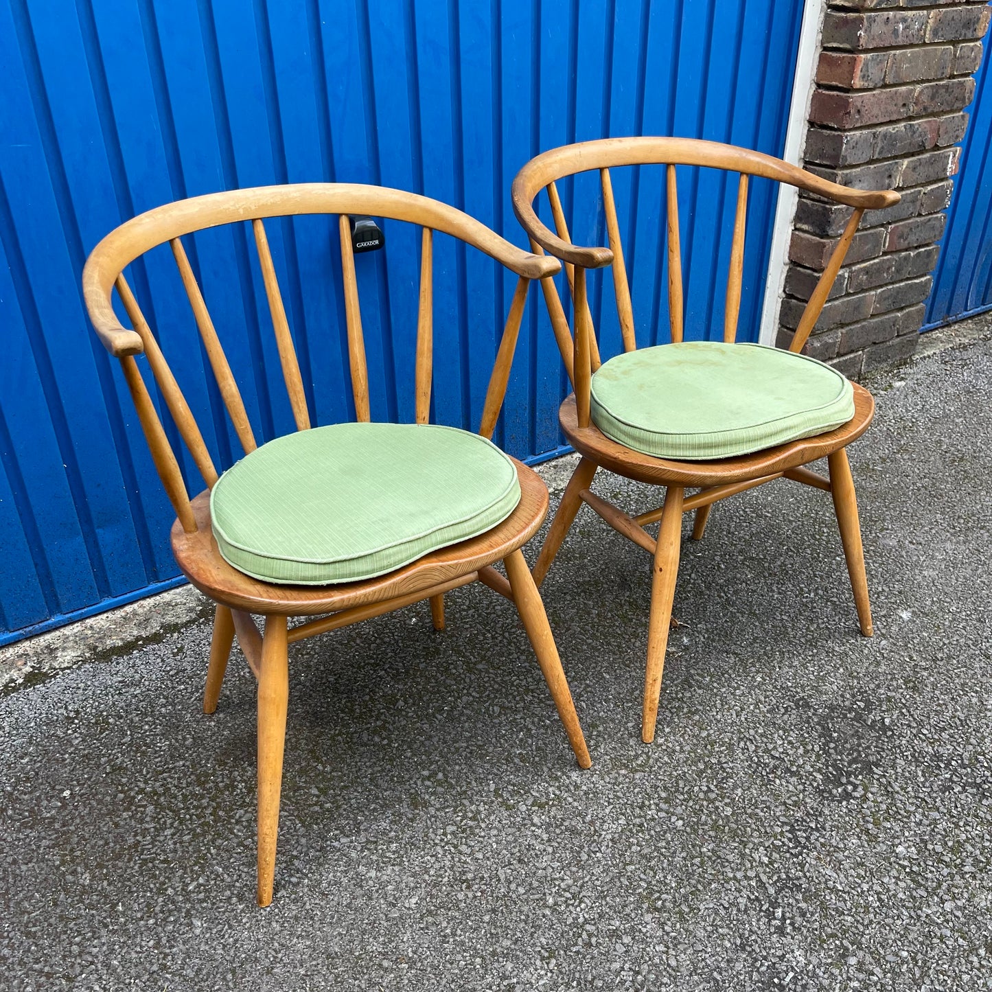 Pair of Original Ercol No.333a 'Cow Horn' Arm Chairs in Natural Waxed Finish, c1956