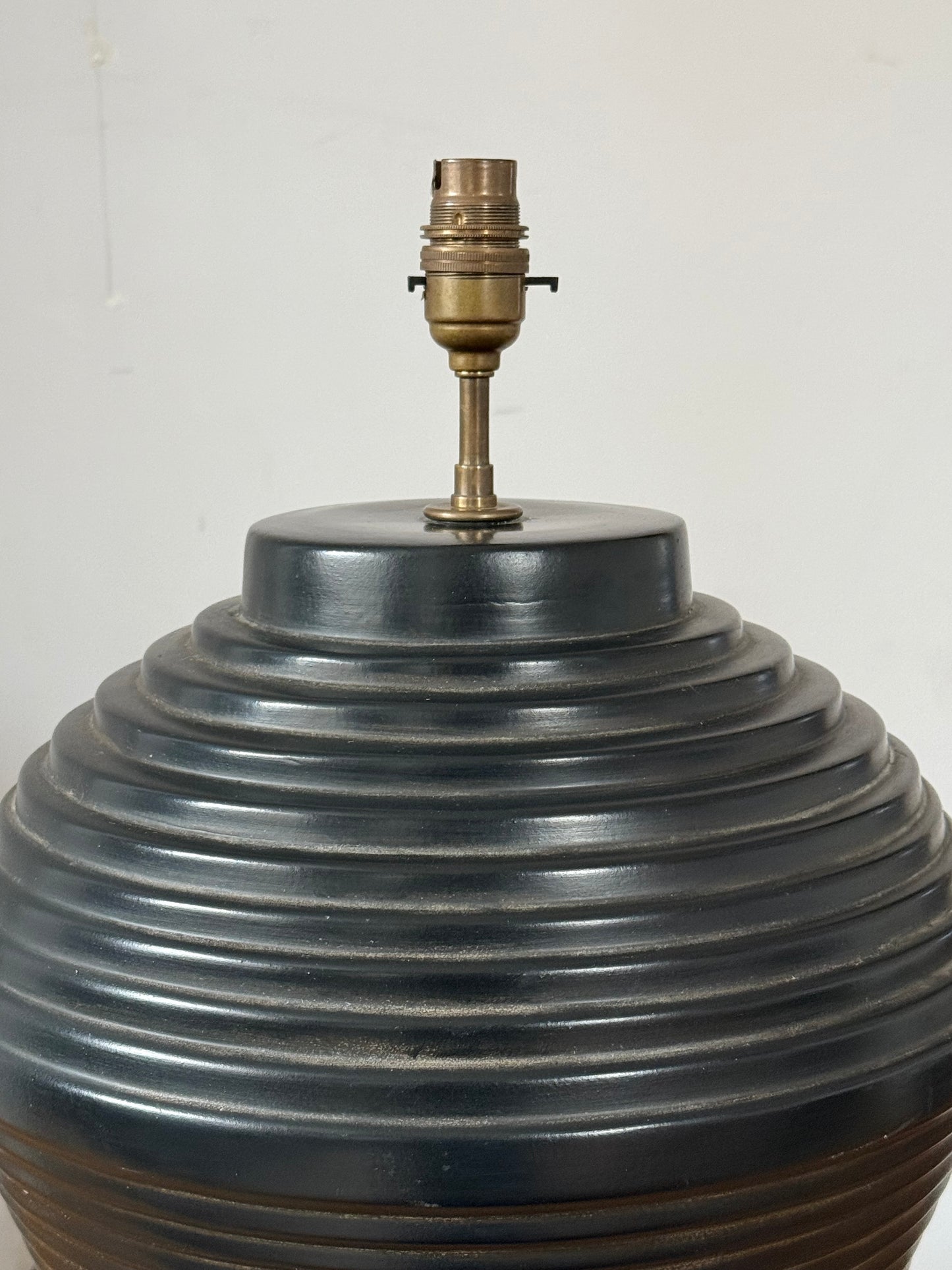Pair of large contemporary black ceramic lamps of tapered form