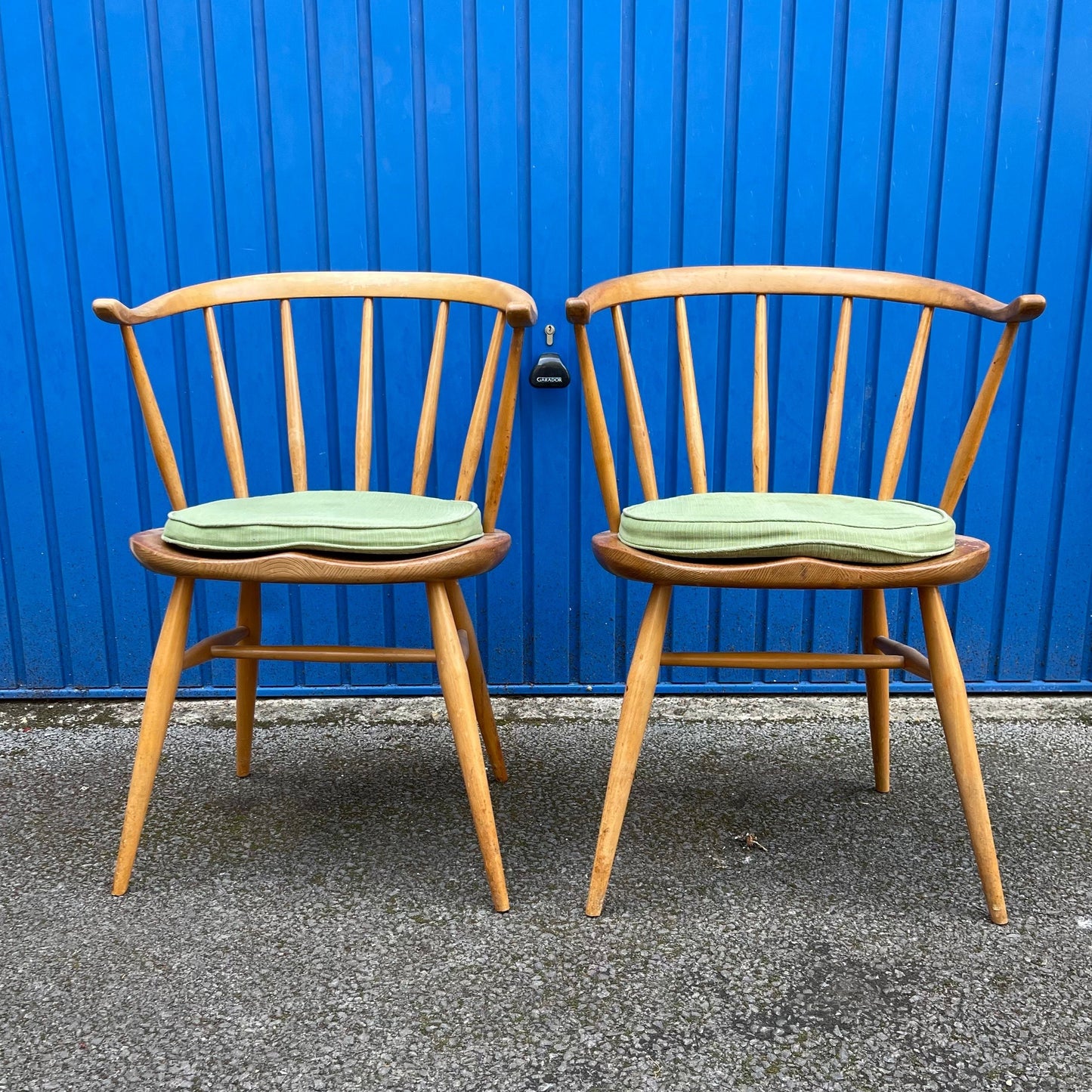 Pair of Original Ercol No.333a 'Cow Horn' Arm Chairs in Natural Waxed Finish, c1956